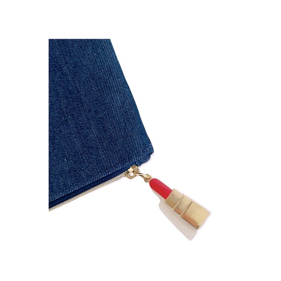 NEW Clarins Cosmetic Bag Denim w/Eye, Star & Sequined Lips; Lipstick Zip… - Picture 5 of 7